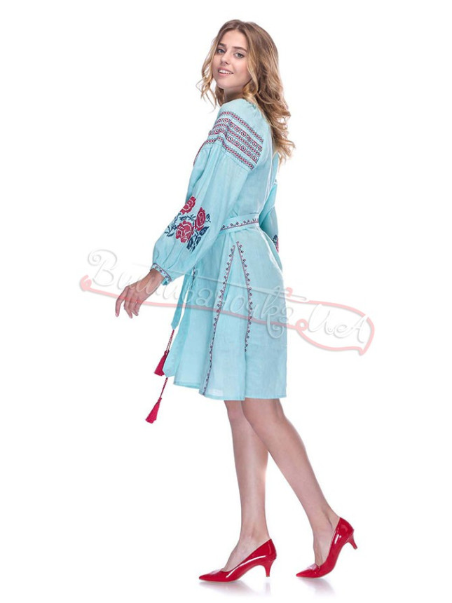 Dress in turquoise with roses 1527