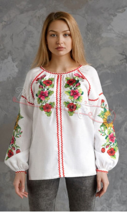 Linen shirt with embroidered flowers 4557