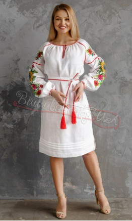 Біле плаття з вишивкою соняхів 4556