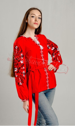 Bright red blouse with embroidery 549-13
