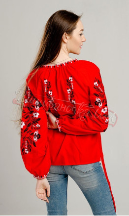 Bright red blouse with embroidery 549-13