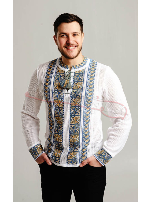 Knitted jumper with yellow-light blue pattern 5293