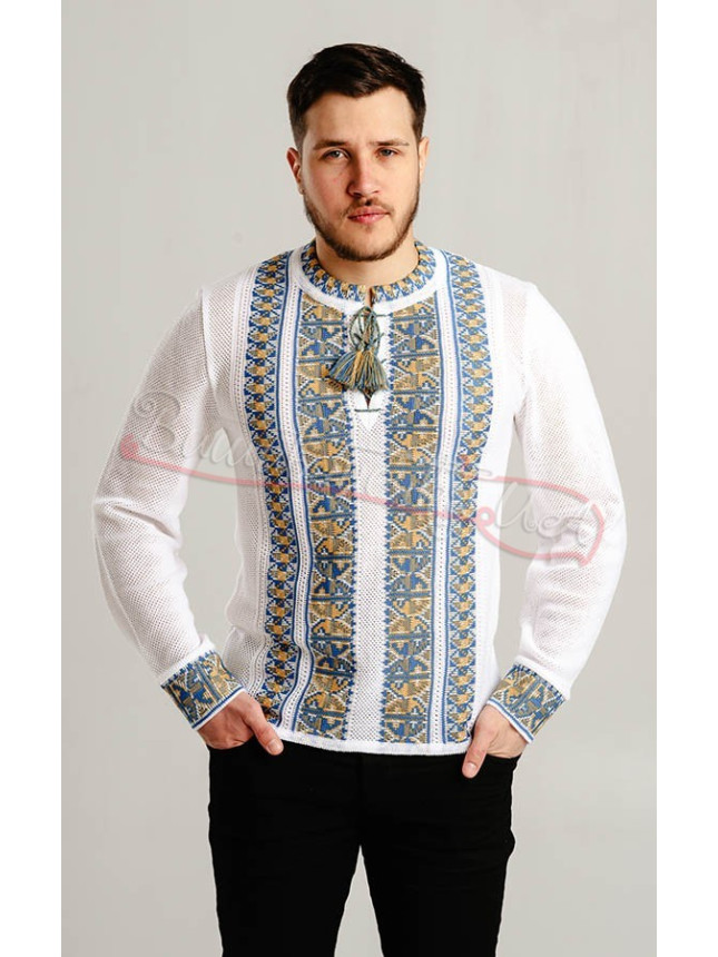 Knitted jumper with yellow-light blue pattern 5293