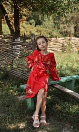 Плаття для дівчинки з льону 4348 колір Червоний розмір 110