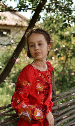 Плаття для дівчинки з льону 4348 колір Червоний розмір 110