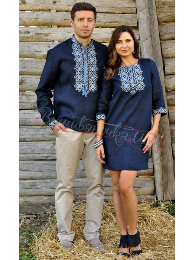 Matching set in dark-blue linen МП01071