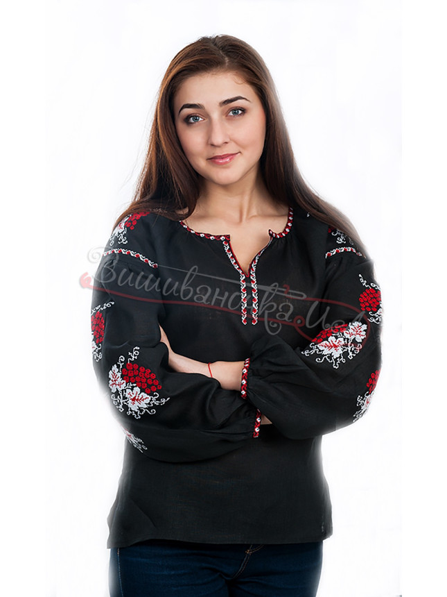 Women's vyshyvanka on black canvas 513-4 size 50