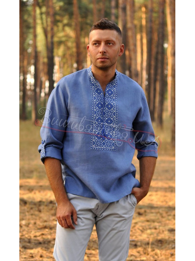 Stylish men's vyshyvanka М07 colour Light blue size 52