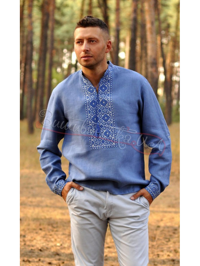 Stylish men's vyshyvanka М07 colour Light blue size 52