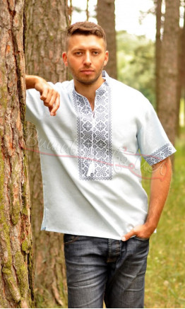 Linen vyshyvanka with short sleeves м07к