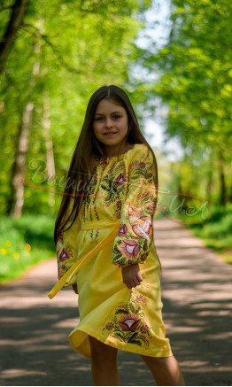 Плаття для дівчинки з льону 4348 колір Жовтий розмір 110