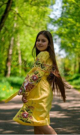 Плаття для дівчинки з льону 4348 колір Жовтий розмір 110