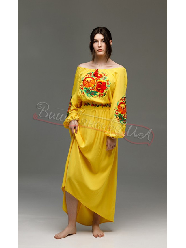Long embroidered dress 7501 (7502) colour Yellow size 50