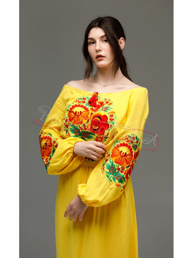 Long embroidered dress 7501 (7502) colour Yellow size 50