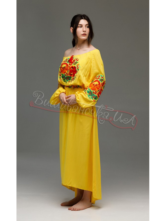 Long embroidered dress 7501 (7502) colour Yellow size 50