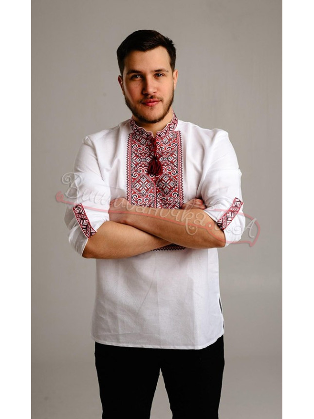 Men's vyshyvanka with a buttoned cuff 341-2+ colour Beige size 48