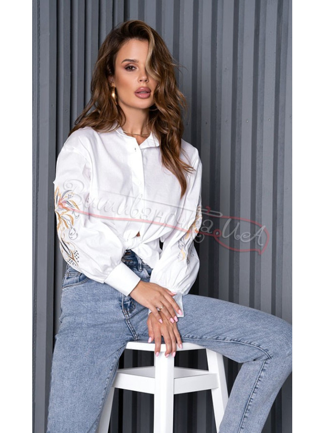 Cotton white shirt with embroidery 1484