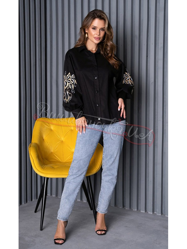 Cotton black shirt with embroidery 1485