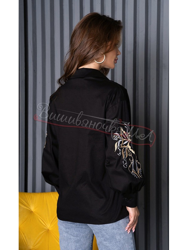 Cotton black shirt with embroidery 1485