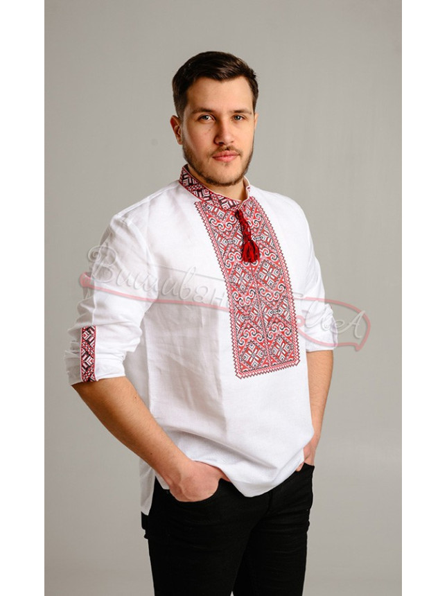 Men's vyshyvanka with a buttoned cuff 341-2+ colour Beige size 48
