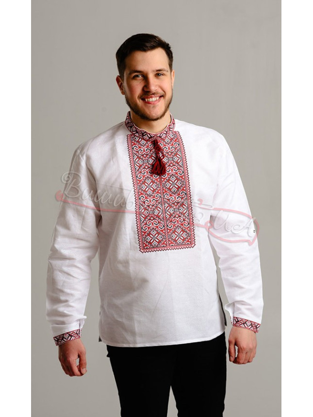 Men's vyshyvanka with a buttoned cuff 341-2+ colour Beige size 48