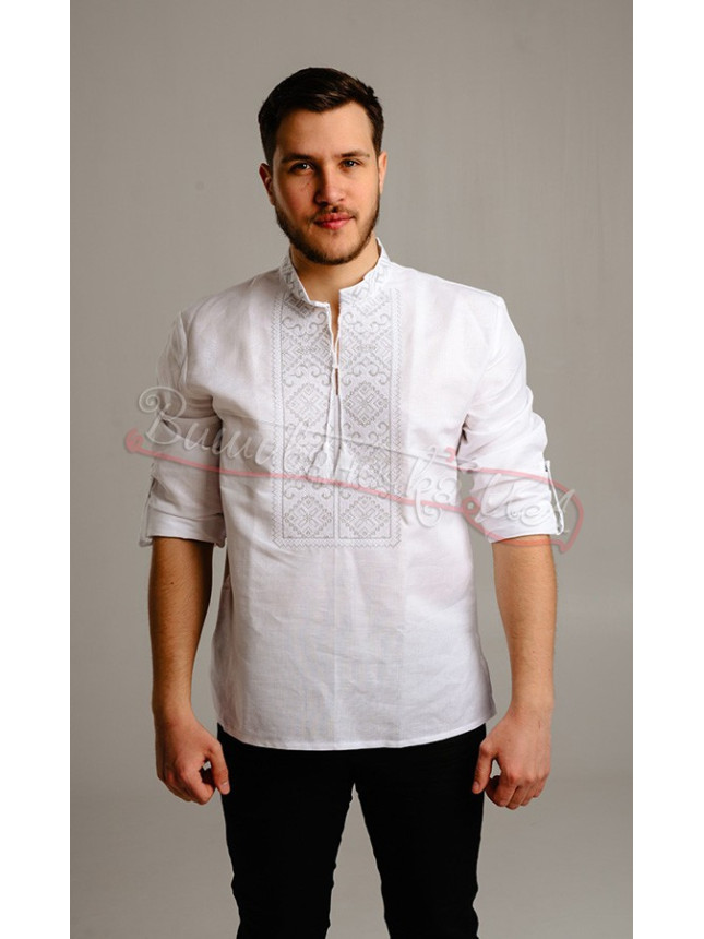 Men's vyshyvanka with a buttoned cuff 341-2+ colour Beige size 48