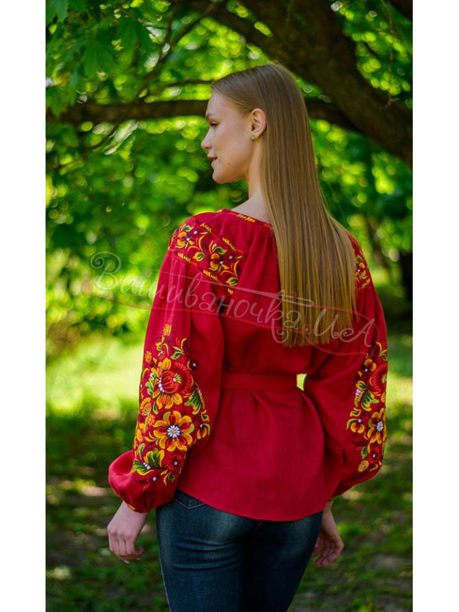 Red vyshyvanka with Petrykivka pattern 4594 size 54