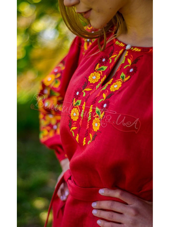 Red vyshyvanka with Petrykivka pattern 4594 size 54