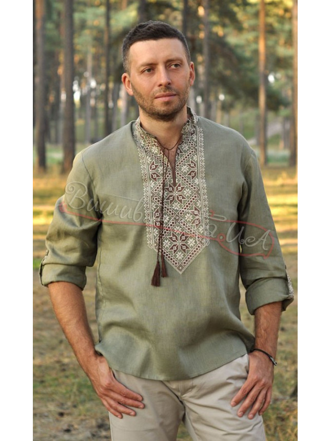 Vyshyvanka in khaki М181 size 48