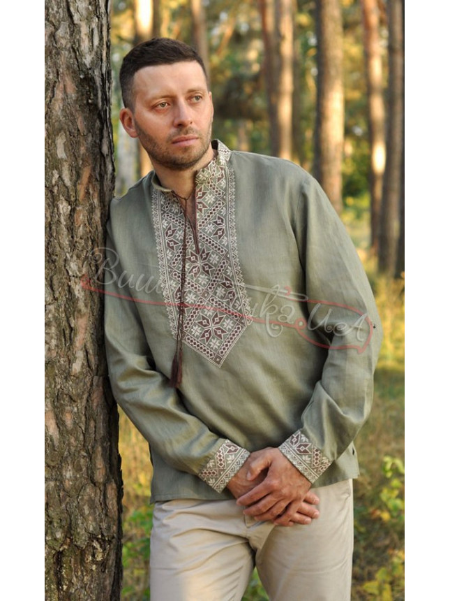 Vyshyvanka in khaki М181 size 48