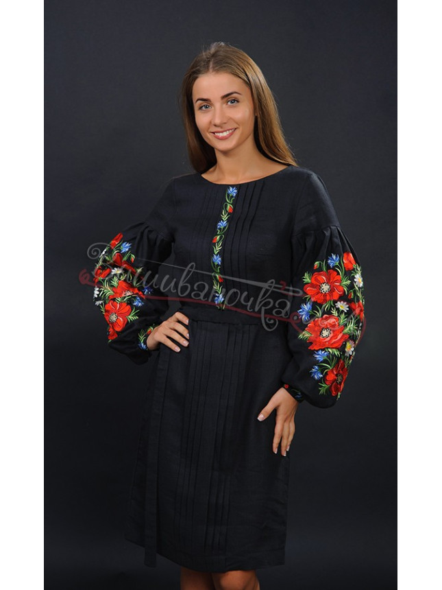 Exclusive embroidered dress in linen 4152 size 48