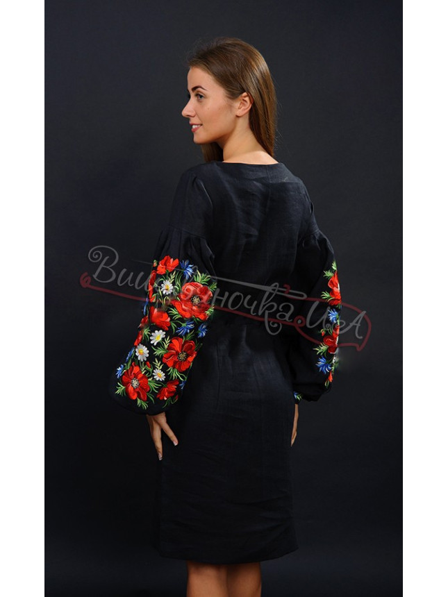 Exclusive embroidered dress in linen 4152 size 48