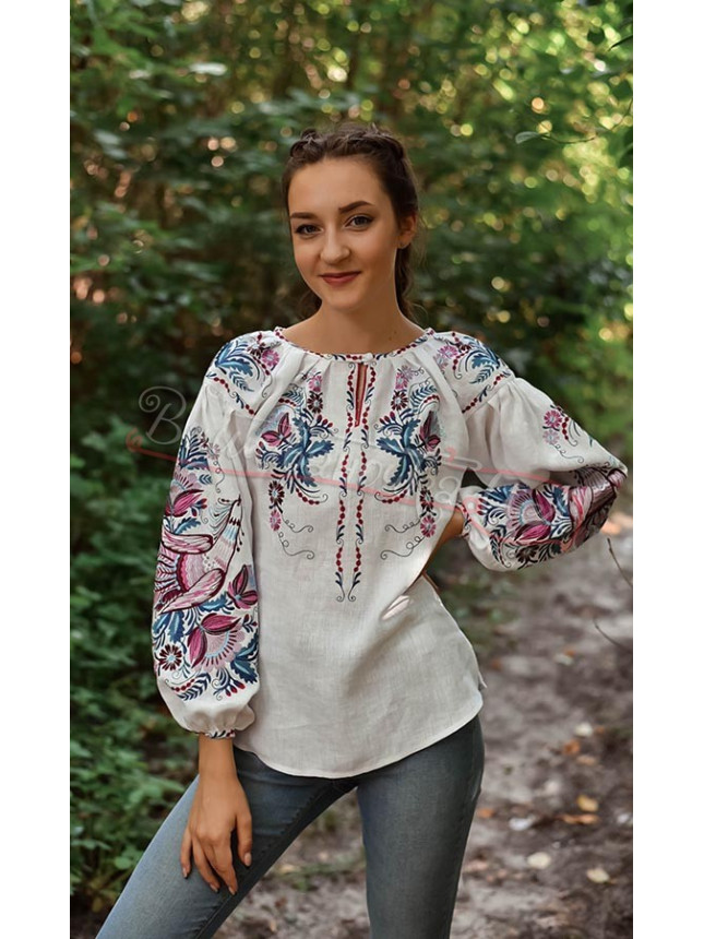 Women's vyshyvanka in linen 4620 colour White size 46