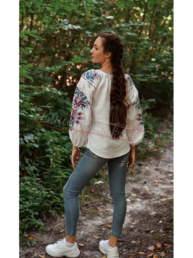 Women's vyshyvanka in linen 4620 colour White size 46