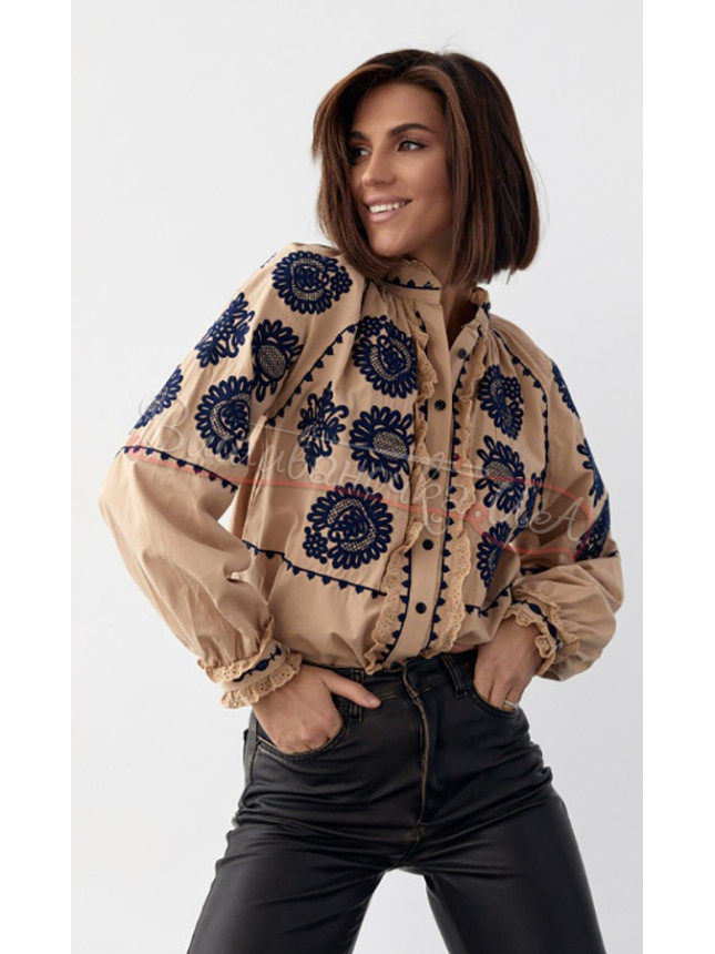 Embroidered women's blouse with buttons 5596 size S