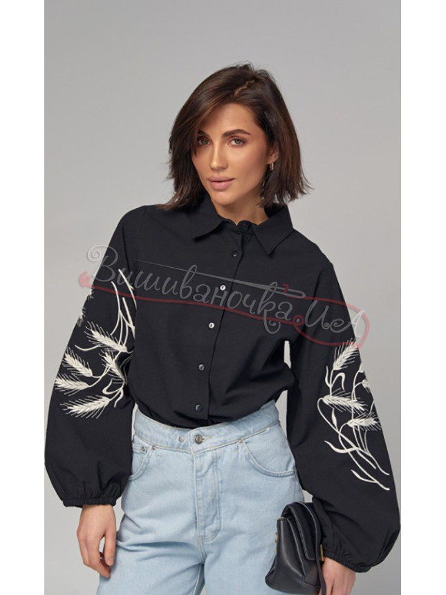 Women's blouse with wheat ears on sleeves 05603