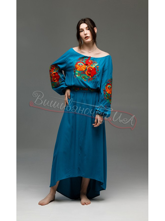 Long embroidered dress 7501 (7502) colour Yellow size 50