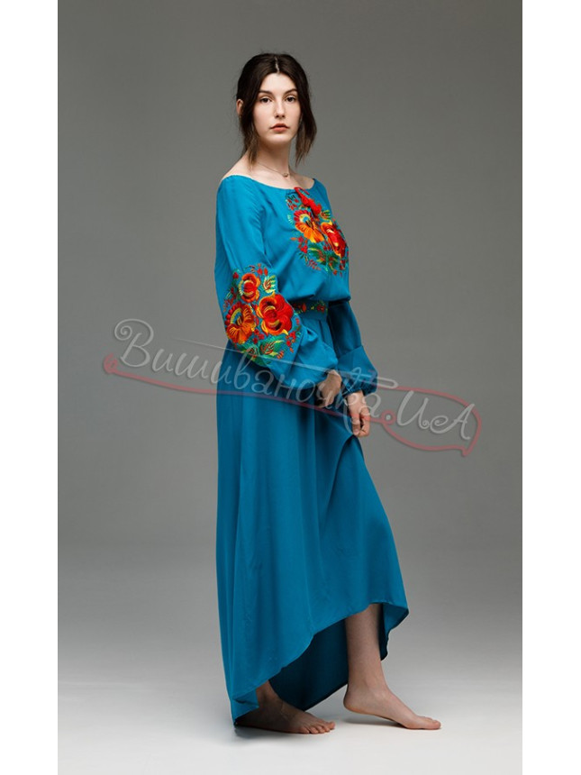 Long embroidered dress 7501 (7502) colour Yellow size 50