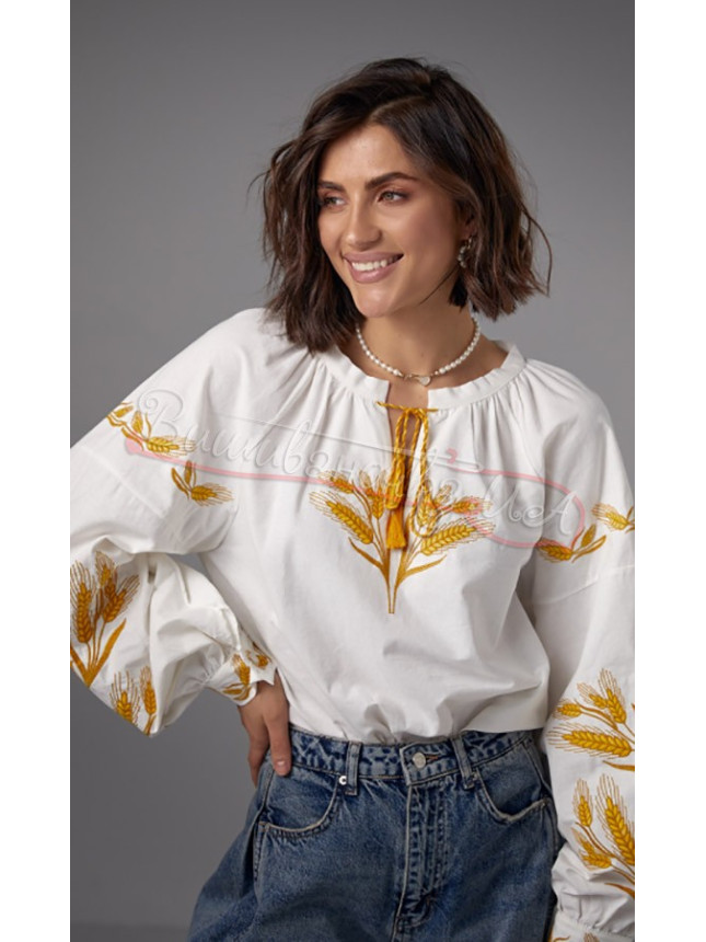 Women's shirt with embroidered wheat ears 5674 size M