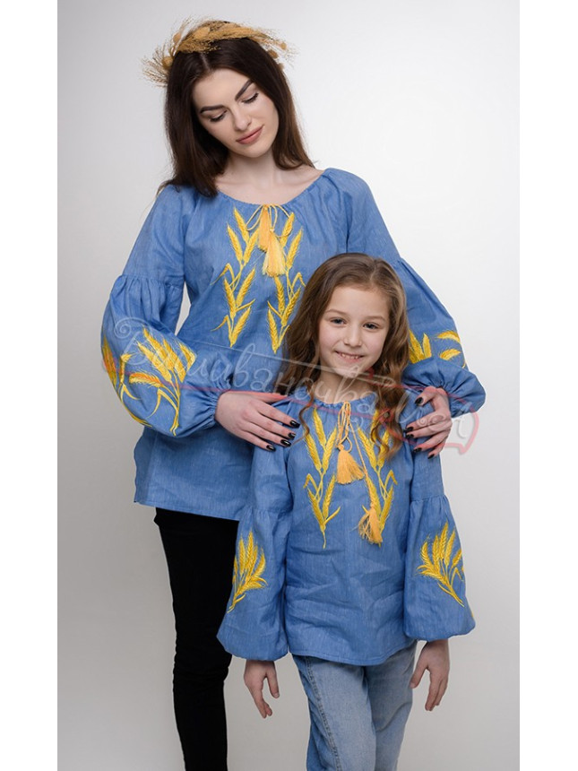 Women's blouse with embroidered wheat ears 252-6
