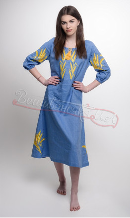 Women's embroidered dress with a motif of wheat ears 152-6.1