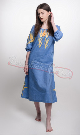 Women's embroidered dress with a motif of wheat ears 152-6.1