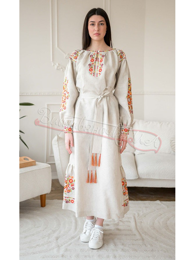 Long dress in natural linen 4634 colour Beige size 50