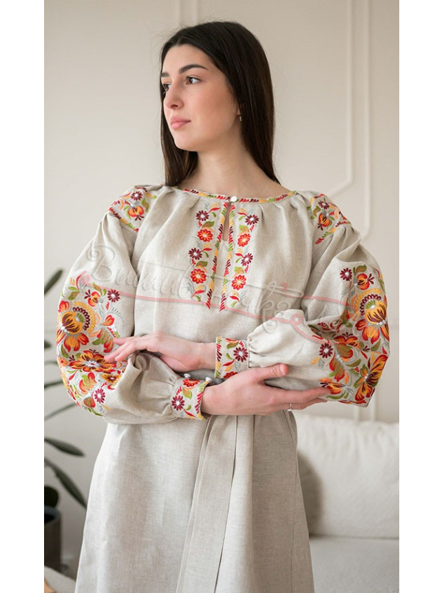 Long dress in natural linen 4634 colour Beige size 50