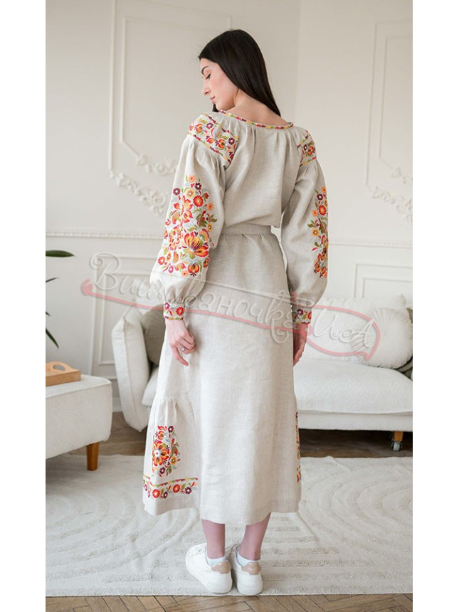 Long dress in natural linen 4634 colour Beige size 50