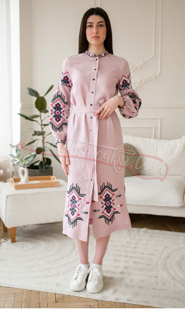 Pink dress-midi in linen 4644