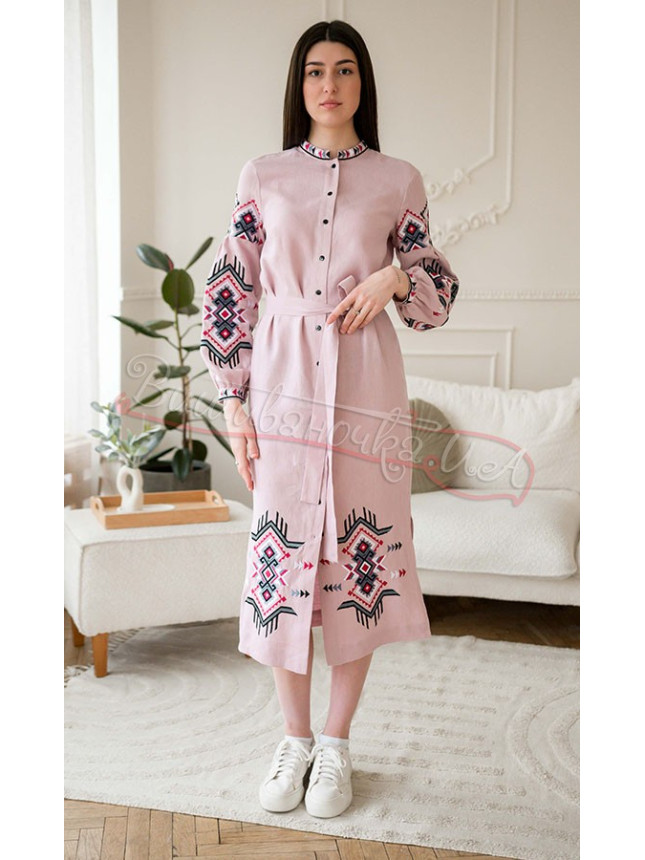 Pink dress-midi in linen 4644 size 46