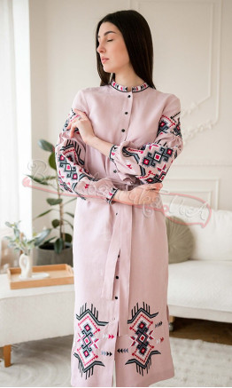 Pink dress-midi in linen 4644