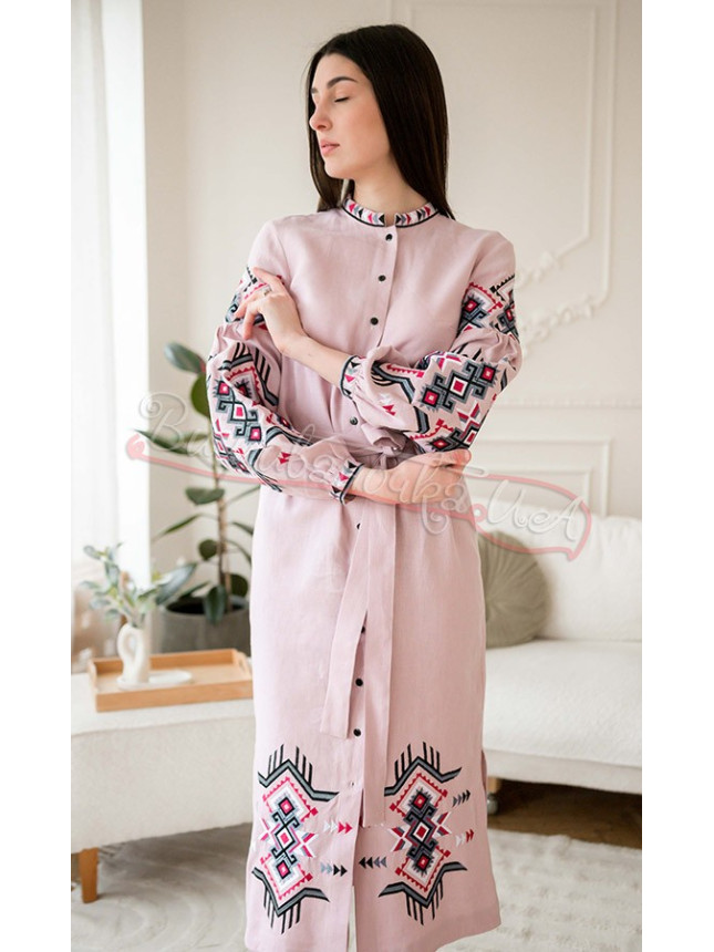 Pink dress-midi in linen 4644 size 46