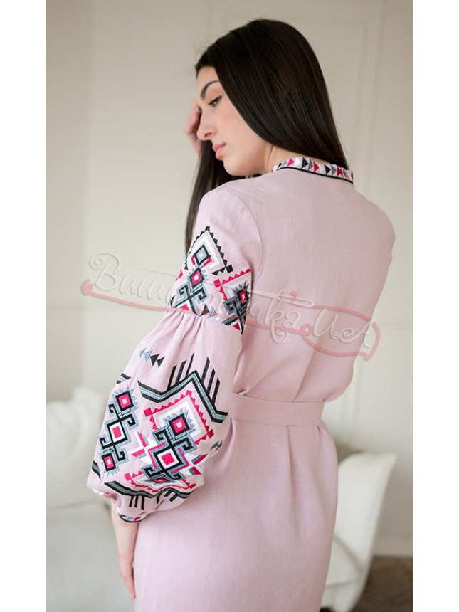 Pink dress-midi in linen 4644 size 46